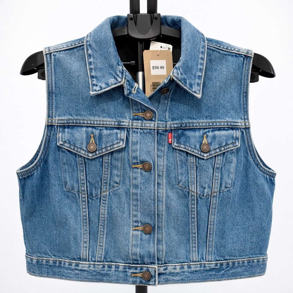 Levi's  Basic Jacket Sleeveless Collared Chest Pockets, Short Vest.Size L.NWT